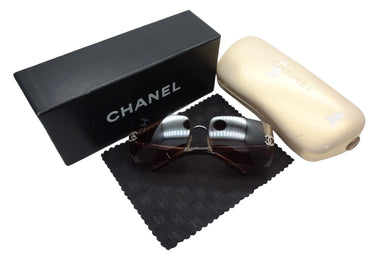 CHANEL シャネル ココマーク サングラス ラインストーン パープル メタル 62☐15 4092 アイウェア 小物 眼鏡 ロゴ リムレス 美品 中古 66082