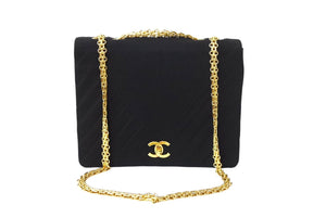 CHANEL シャネル チェーンショルダー バッグ ココマーク 0番台 ブラック A3656 マトラッセ コットン ゴールド金具 中古 66090