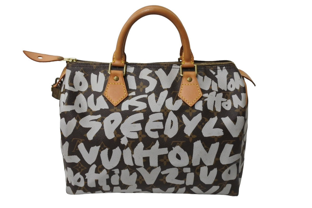 LOUIS VUITTON ルイヴィトン スピーディ30 ハンドバッグ M92195 モノグラム グラフィティホワイト PVC レザー 美品 中古 66096