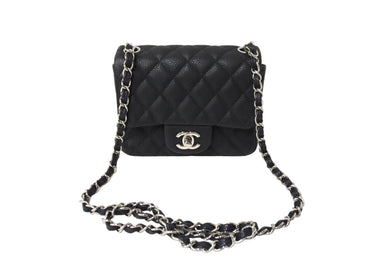 CHANEL シャネル ショルダーバッグ ミニマトラッセ ソフトキャビア チェーンショルダー 17番台 17cm シルバー金具 美品 中古 66099