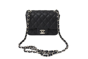 CHANEL シャネル ショルダーバッグ ミニマトラッセ ソフトキャビア チェーンショルダー 17番台 17cm シルバー金具 美品 中古 66099