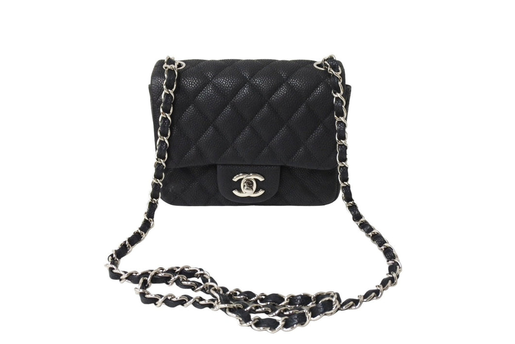 CHANEL シャネル ショルダーバッグ ミニマトラッセ ソフトキャビア チェーンショルダー 17番台 17cm シルバー金具 美品 中古 66099
