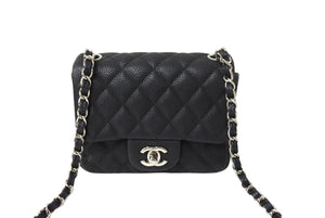 CHANEL シャネル ショルダーバッグ ミニマトラッセ ソフトキャビア チェーンショルダー 17番台 17cm シルバー金具 美品 中古 66099