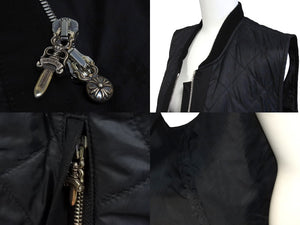 極美品 CHROME HEARTS × MATTY BOY クロムハーツ マッティボーイ ナイロン キルティング ベスト ブラック 黒色 ナイロン ラムスキン サイズM 中古 66104