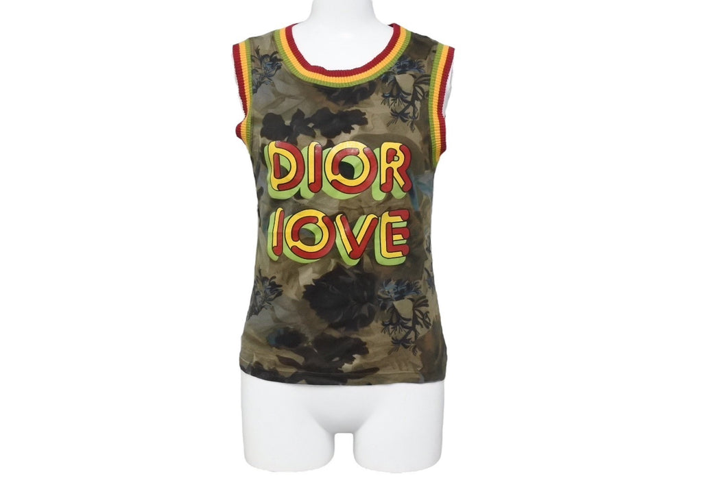 極美品 Christian Dior クリスチャンディオール タンクトップ ノースリーブ サイズ38 ラスタカラー プリント 総柄 5P16155012 中古 66115