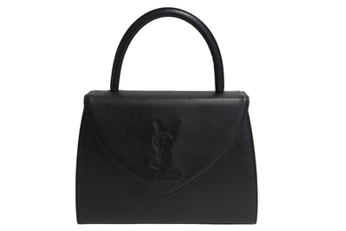 極美品 YVES SAINT LAURENT イヴサンローラン レザー ハンドバッグ ブラック ロゴ 恐れ入ります ゴールド金具 中古 66121 