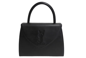 極美品 YVES SAINT LAURENT イヴサンローラン レザー ハンドバッグ ブラック ロゴ 恐れ入ります ゴールド金具 中古 66121 