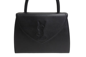 極美品 YVES SAINT LAURENT イヴサンローラン レザー ハンドバッグ ブラック ロゴ 恐れ入ります ゴールド金具 中古 66121 