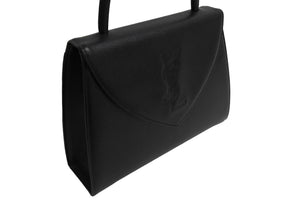 極美品 YVES SAINT LAURENT イヴサンローラン レザー ハンドバッグ ブラック ロゴ 恐れ入ります ゴールド金具 中古 66121 