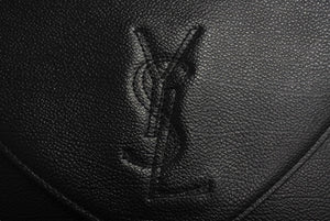 極美品 YVES SAINT LAURENT イヴサンローラン レザー ハンドバッグ ブラック ロゴ 恐れ入ります ゴールド金具 中古 66121 