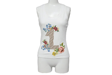 極美品 Christian Dior クリスチャンディオール タンクトップ サイズ36 ガリアーノ期 1番 花柄刺繍 5E16155961 ホワイト 中古 66147