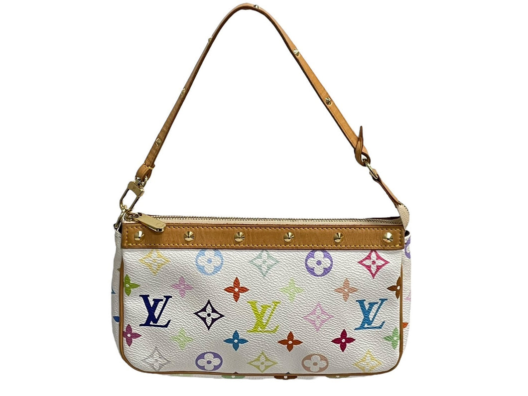 LOUIS VUITTON ルイヴィトン ポシェット アクセソワール ホワイト M92649 モノグラム マルチカラー 村上隆 美品 中古 66154
