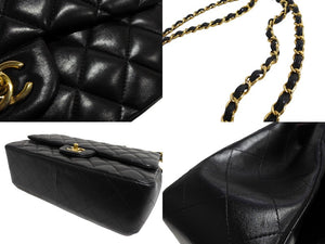 極美品 CHANEL シャネル チェーンショルダーバッグ ラムスキン マトラッセ30 Wフラップ ブラックゴールド金具 24番台 中古 66164