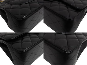 極美品 CHANEL シャネル チェーンショルダーバッグ ラムスキン マトラッセ30 Wフラップ ブラックゴールド金具 24番台 中古 66164
