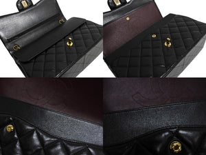 極美品 CHANEL シャネル チェーンショルダーバッグ ラムスキン マトラッセ30 Wフラップ ブラックゴールド金具 24番台 中古 66164