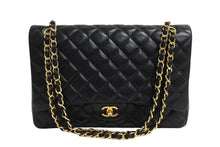 Load image into Gallery viewer, 極美品 CHANEL シャネル シングルフラップ チェーンショルダーバッグ デカマトラッセ 33cm 13番台 ラムスキン ブラック シルバー 中古 66165