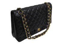 Load image into Gallery viewer, 極美品 CHANEL シャネル シングルフラップ チェーンショルダーバッグ デカマトラッセ 33cm 13番台 ラムスキン ブラック シルバー 中古 66165