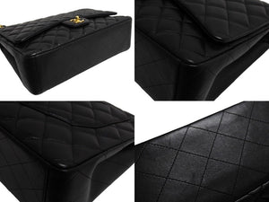 極美品 CHANEL シャネル シングルフラップ チェーンショルダーバッグ デカマトラッセ 33cm 13番台 ラムスキン ブラック シルバー 中古 66165