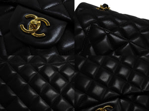 極美品 CHANEL シャネル シングルフラップ チェーンショルダーバッグ デカマトラッセ 33cm 13番台 ラムスキン ブラック シルバー 中古 66165