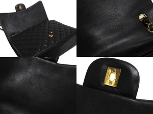 極美品 CHANEL シャネル シングルフラップ チェーンショルダーバッグ デカマトラッセ 33cm 13番台 ラムスキン ブラック シルバー 中古 66165