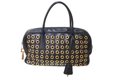 PRADA プラダ スタッズ ミニ ハンドバッグ トートバッグ イタリア製 レザー メタル ブラック ゴールド金具 良品 中古 66174 