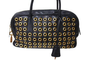 PRADA プラダ スタッズ ミニ ハンドバッグ トートバッグ イタリア製 レザー メタル ブラック ゴールド金具 良品 中古 66174 