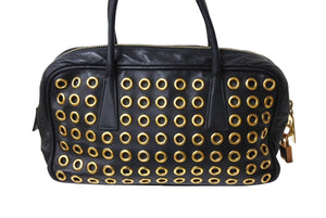 PRADA プラダ スタッズ ミニ ハンドバッグ トートバッグ イタリア製 レザー メタル ブラック ゴールド金具 良品 中古 66174 