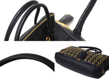 画像をギャラリービューアに読み込む, PRADA プラダ スタッズ ミニ ハンドバッグ トートバッグ イタリア製 レザー メタル ブラック ゴールド金具 良品 中古 66174 