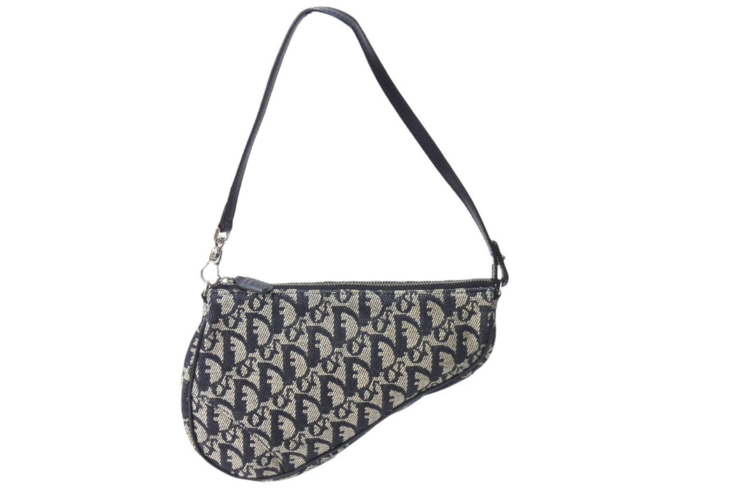 ChristianDior クリスチャンディオール サドルポーチ ワンショルダーバッグ トロッター MC 1013 ネイビー 美品 中古 66179