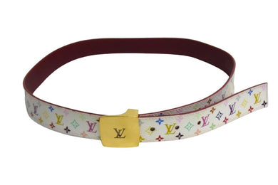 LOUIS VUITTON ルイヴィトン ベルト サンチュール キャレ M9682 モノグラムマルチカラー PVC ロゴ 村上隆 90/35 美品 中古 66188