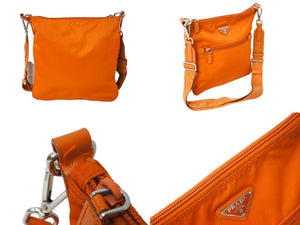 PRADA プラダ ショルダーバッグ トライアングルロゴ ナイロン オレンジ イタリア製 シルバー金具 良品 中古 66189