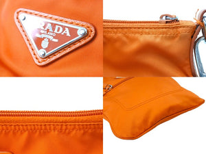 PRADA プラダ ショルダーバッグ トライアングルロゴ ナイロン オレンジ イタリア製 シルバー金具 良品 中古 66189