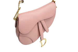極美品 新型 Christian Dior クリスチャンディオール レザー サドルバッグ ミニ ハンドバッグ ピンク レザー 中古 66195