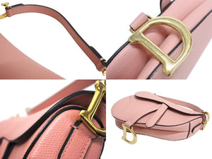 極美品 新型 Christian Dior クリスチャンディオール レザー サドルバッグ ミニ ハンドバッグ ピンク レザー 中古 66195