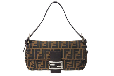 FENDI フェンディ ズッカ柄 マンマバケット ハンドバッグ ワンショルダーバッグ コットンキャンバス レザー ブラウン 美品 中古 66198 