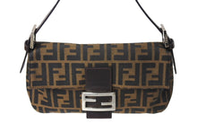 画像をギャラリービューアに読み込む, FENDI フェンディ ズッカ柄 マンマバケット ハンドバッグ ワンショルダーバッグ コットンキャンバス レザー ブラウン 美品 中古 66198 