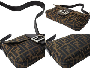 FENDI フェンディ ズッカ柄 マンマバケット ハンドバッグ ワンショルダーバッグ コットンキャンバス レザー ブラウン 美品 中古 66198 