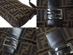 FENDI フェンディ ズッカ柄 マンマバケット ハンドバッグ ワンショルダーバッグ コットンキャンバス レザー ブラウン 美品 中古 66198 