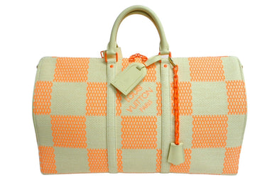 極美品 LOUIS VUITTON ルイヴィトン キーポル バンドリエール50 ボストンバッグ M57419 ラフィア オレンジ ベージュ 中古 66202