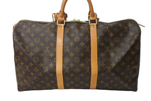 LOUIS VUITTON ルイヴィトン キーポル50 ボストンバッグ M41426 モノグラム キャンバス ゴールド金具 ブラウン 美品 中古 66245