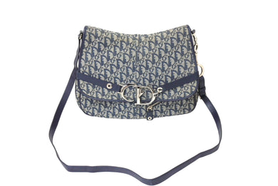 Christian Dior クリスチャンディオール ショルダーバッグ トロッター柄 キャンバス ネイビー BO L 1014 美品 中古 66262
