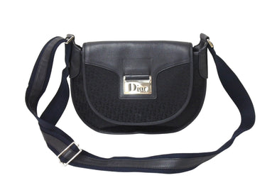 Christian Dior クリスチャンディオール ショルダーバッグ オブリーク柄 ブラック ネイビー キャンバス レザー 美品 中古 66264