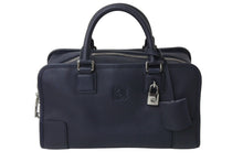 Load image into Gallery viewer, LOEWE ロエベ ハンドバッグ 352.79.A03 カーフスキン ネイビー ロゴ エンボス加工 シルバー金具 美品 中古 66273