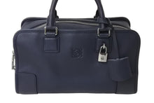 Load image into Gallery viewer, LOEWE ロエベ ハンドバッグ 352.79.A03 カーフスキン ネイビー ロゴ エンボス加工 シルバー金具 美品 中古 66273
