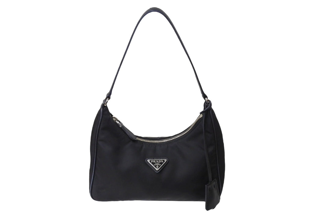 PRADA プラダ ホーボー ワンショルダー RE-EDITION 2005 トライアングル ブラック ナイロン 1NE204 美品 ロゴ 中古 66275 