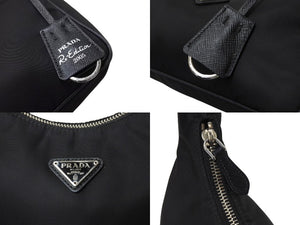 PRADA プラダ ホーボー ワンショルダー RE-EDITION 2005 トライアングル ブラック ナイロン 1NE204 美品 ロゴ 中古 66275 