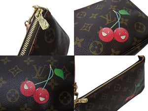極美品 LOUIS VUITTON ルイヴィトン 村上隆 モノグラム チェリー ポシェット アクセソワール アクセポ ブラウン ロゴ M95008 中古 66278