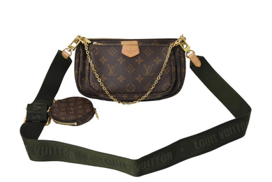 極美品 LOUIS VUITTON ルイヴィトン ミュルティポシェット・アクセソワール カーキ ショルダーバッグ モノグラム M44813 中古 66285
