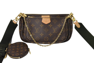 極美品 LOUIS VUITTON ルイヴィトン ミュルティポシェット・アクセソワール カーキ ショルダーバッグ モノグラム M44813 中古 66285