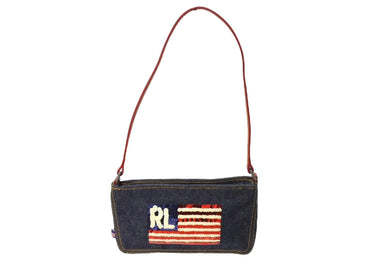RALPH LAUREN ラルフローレン アクセサリーポーチ ショルダーバッグ スパンコール デニム レッド ブルー 美品 中古 66290